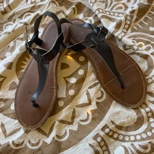 Black Leather Strap Sandals